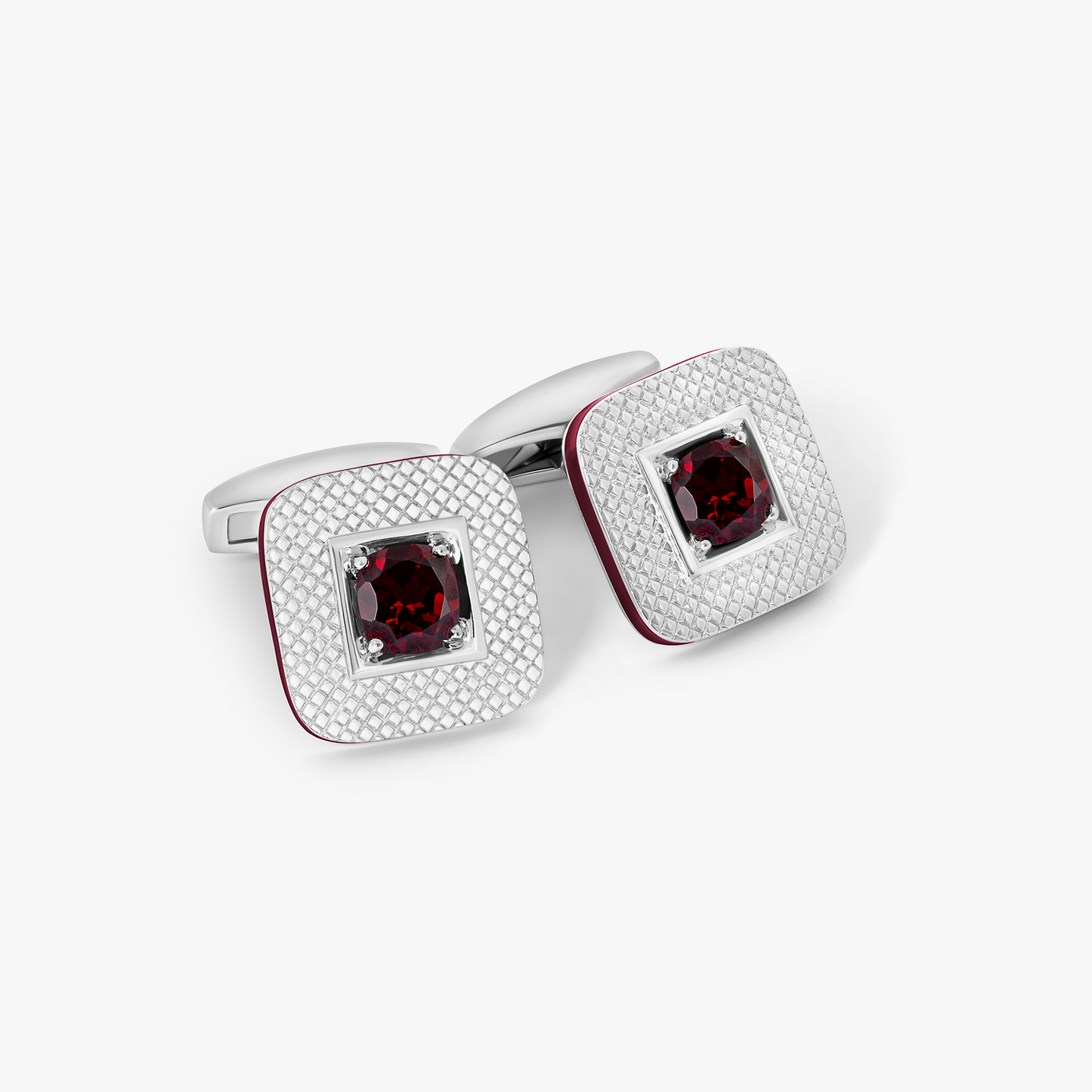 Refratto Cufflinks in Rhodium Plated Silver with Red Garnet