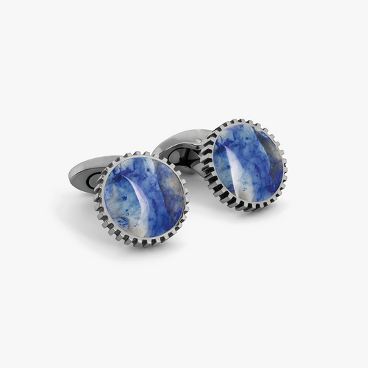 Titanium Classic Cufflinks in Titanium with Blue Watermelon Stone