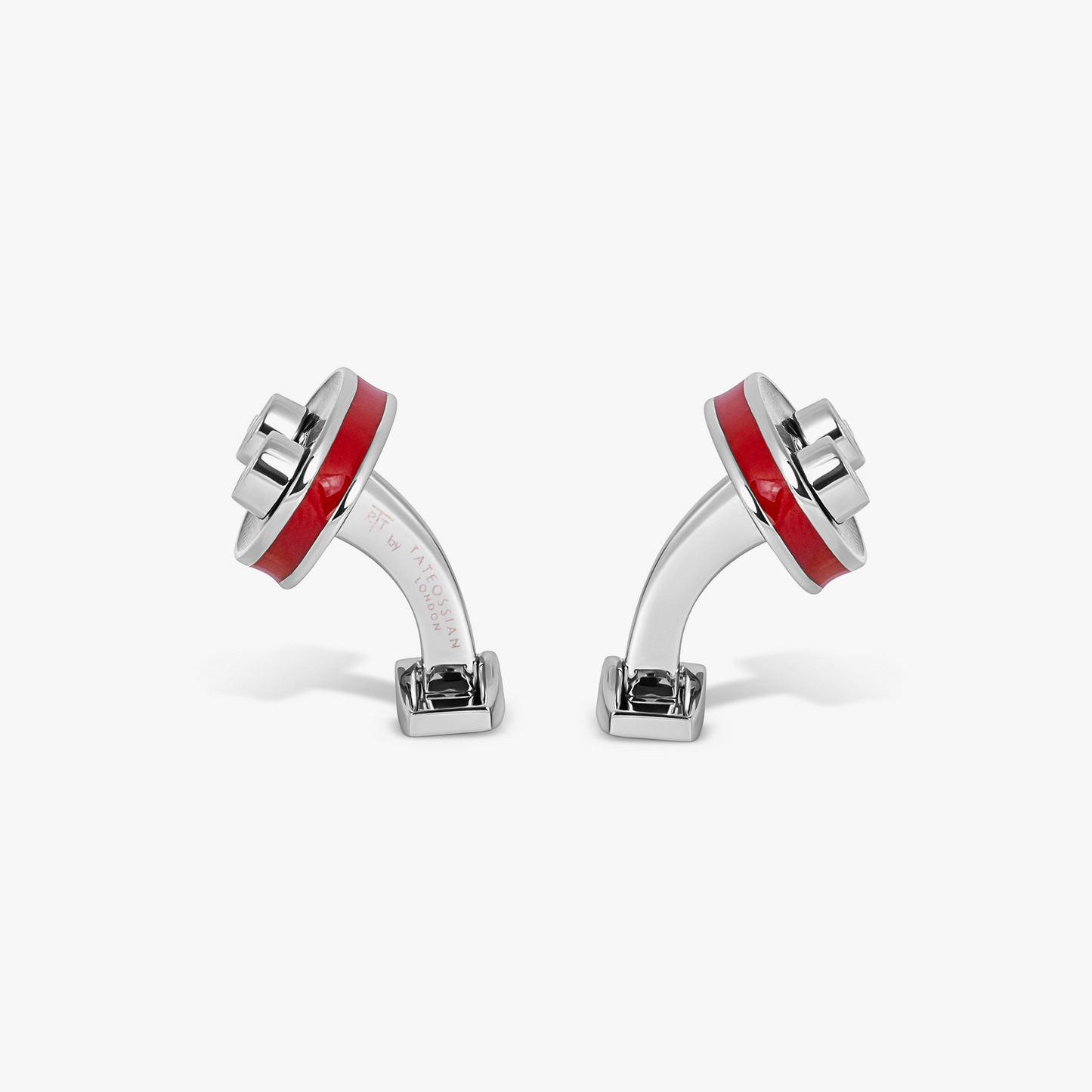 Sports Ice Racing Car Cufflinks in Palladium Plated with Red Enamel