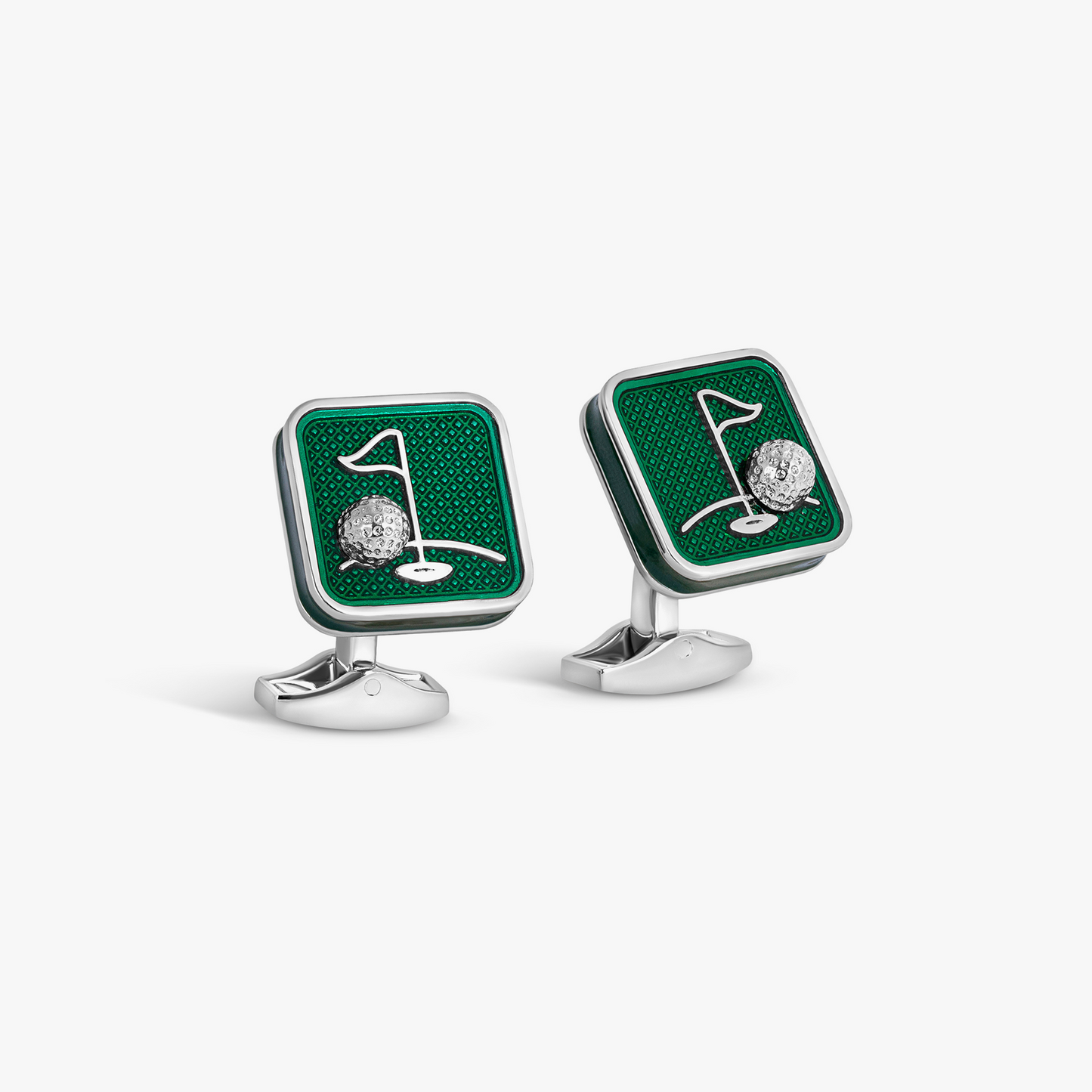 Sports Ice Golf Cufflinks in Palladium Plated with Green Enamel