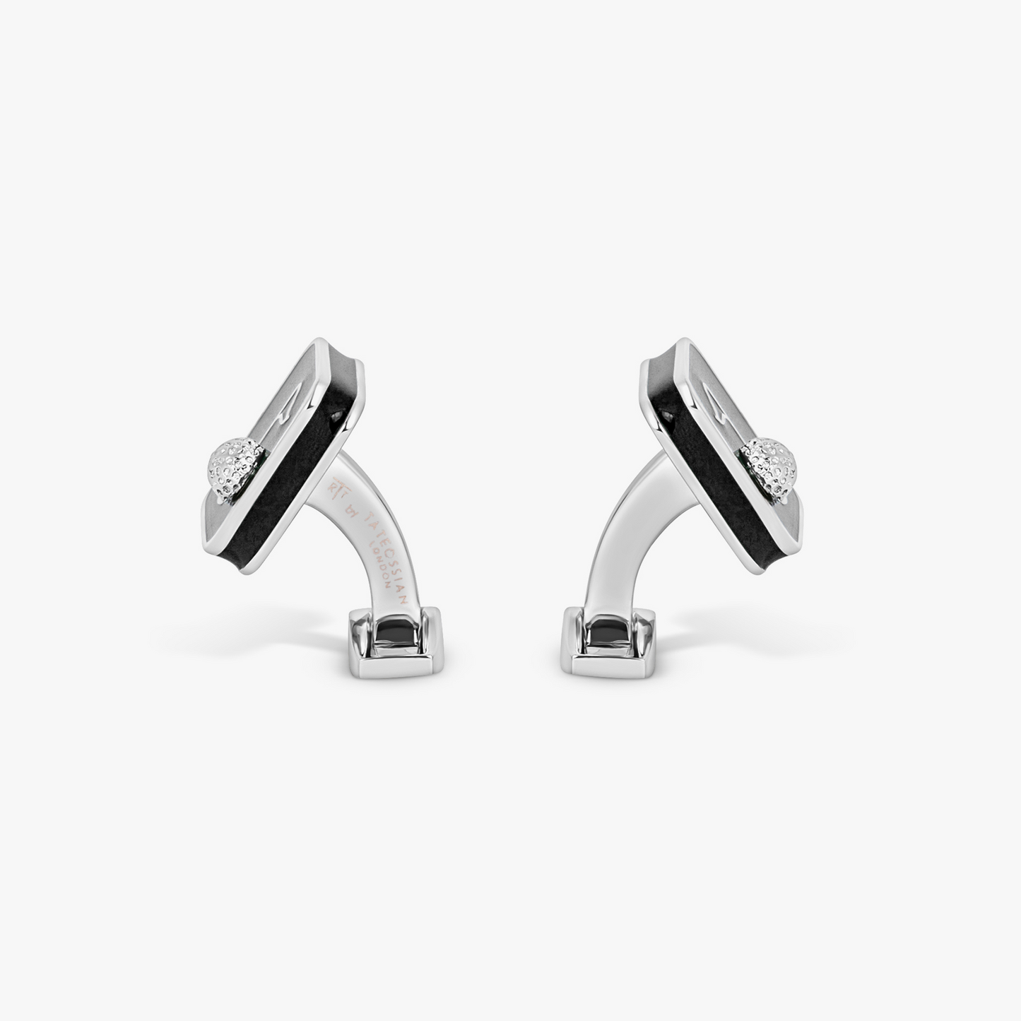 Sports Ice Golf Cufflinks in Palladium Plated with Black Enamel