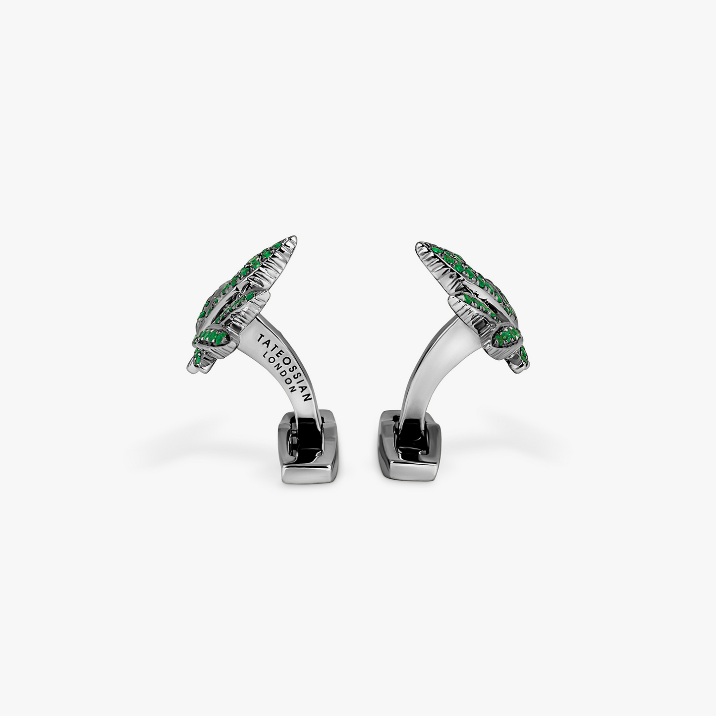 Indica Cufflinks in Black Rhodium Silver with Green Tsavorite