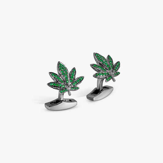 Indica Cufflinks in Black Rhodium Silver with Green Tsavorite