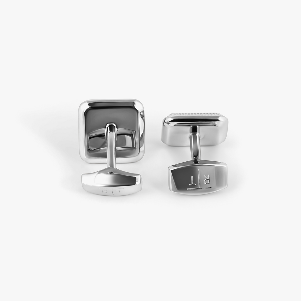Spazio Square Semi-Precious Cufflinks in Palladium Plated with Black Mother of Pearl