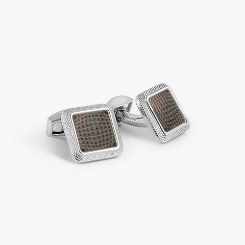 Spazio Square Cufflinks in Palladium Plated with Black Mother of Pearl