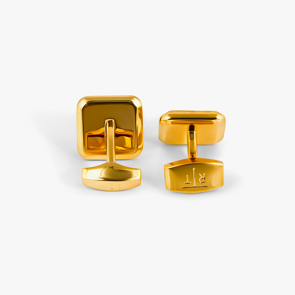Spazio Square Semi-Precious Cufflinks in Yellow Gold Plated with White Mother of Pearl