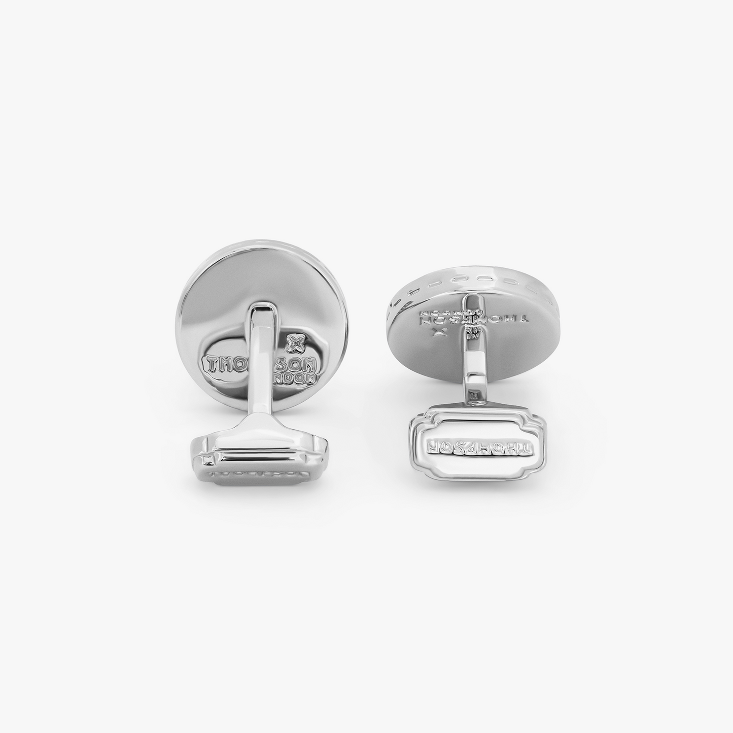 THOMPSON Tambor Button Cufflinks in Palladium Plated with Black Enamel