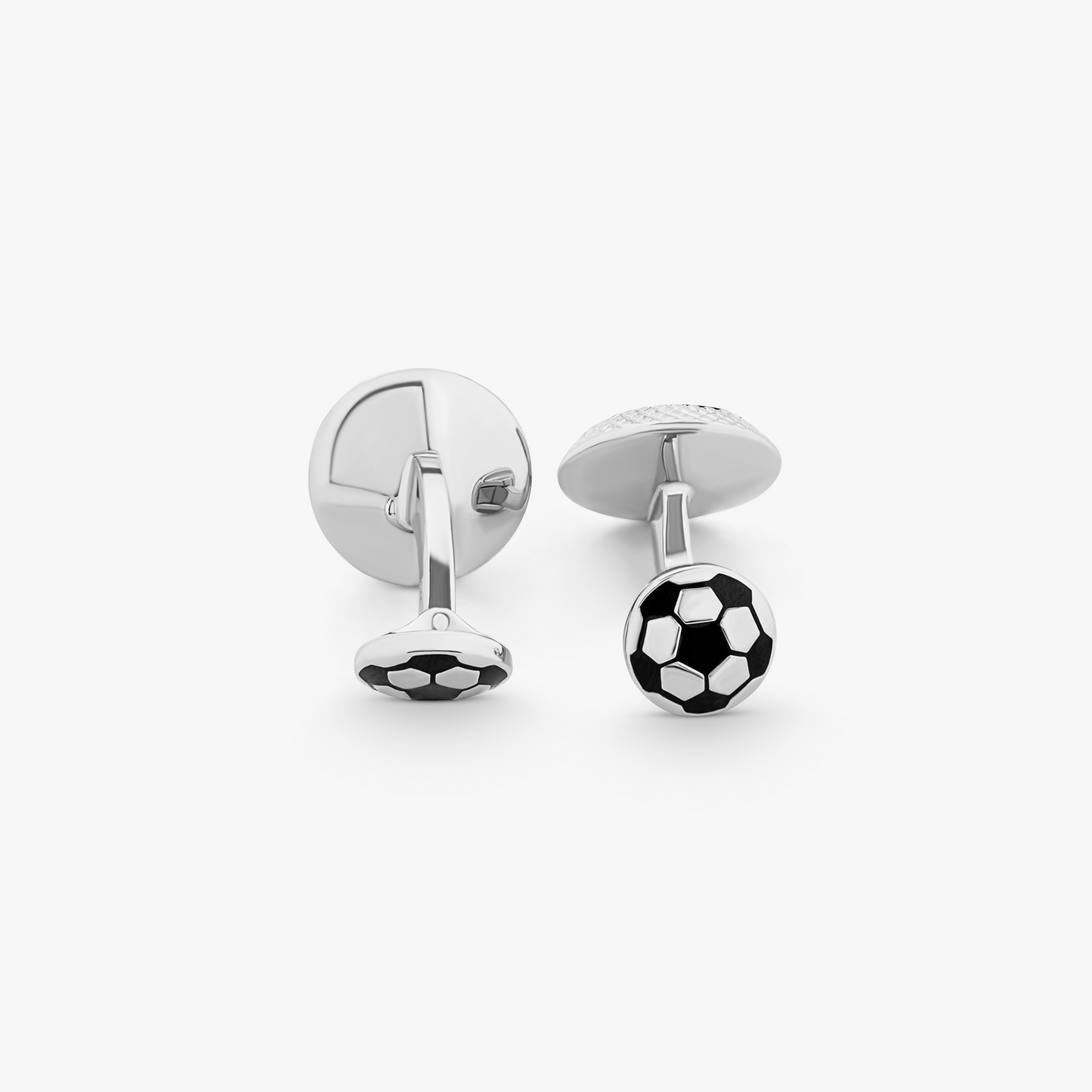 Football Cufflinks With Black Enamel In Palladium Plated