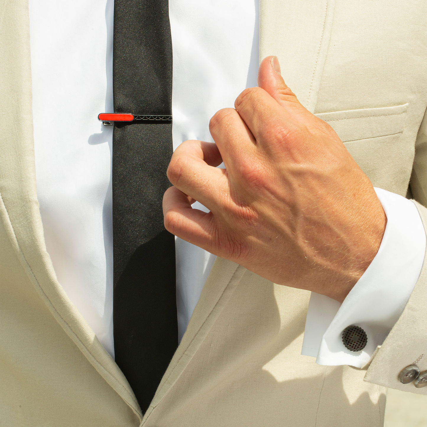 RT Elements gear cufflinks with red enamel