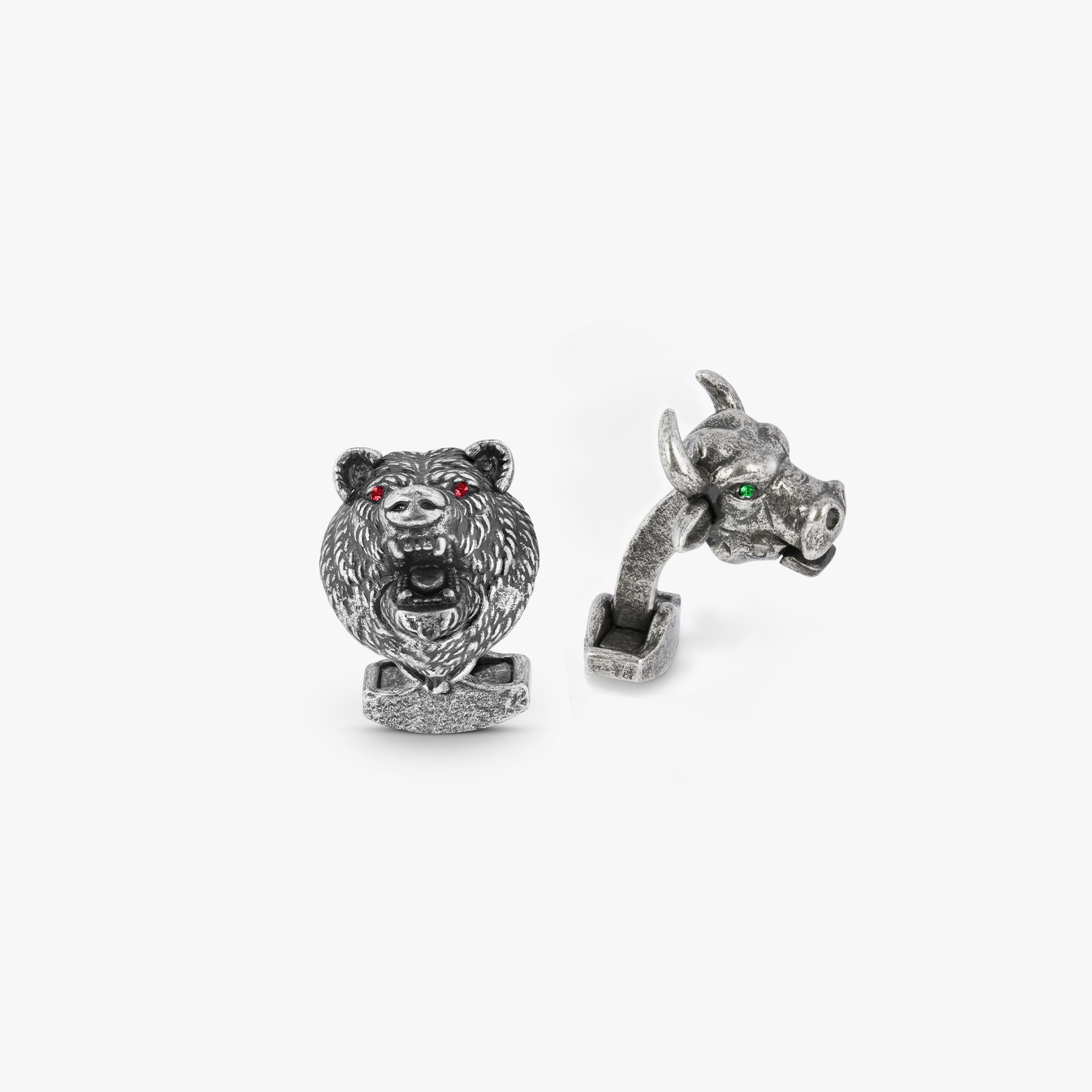 Bear And Bull Mechanical Cufflinks With Swarovski Elements In Oxidised  Silver