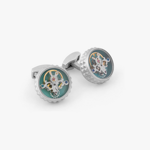 Blue Enamel Palladium Plated Diamond Giza Tourbillon Cufflinks