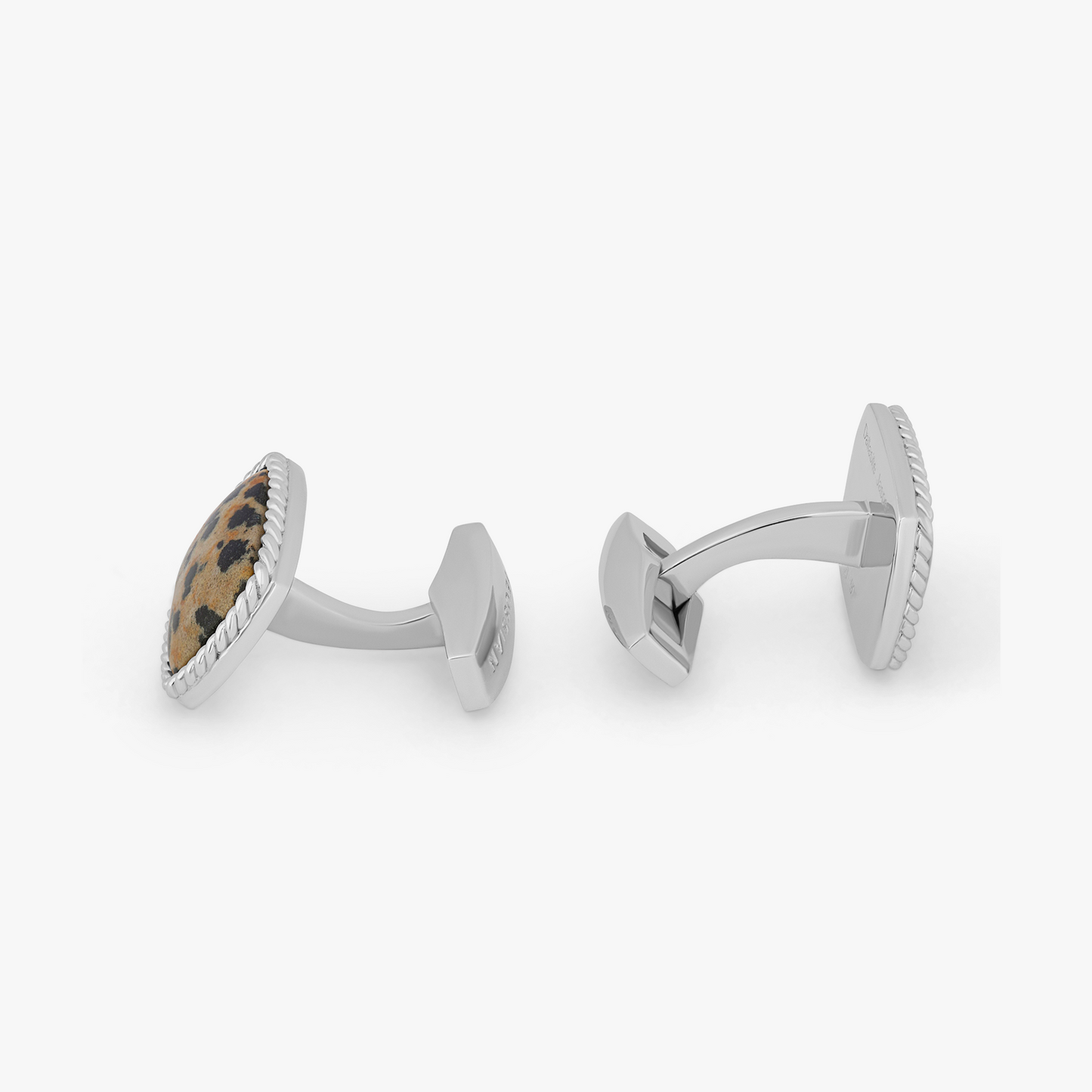 Cable Jasper Cufflinks In Rhodium Plated Silver with Dalmation