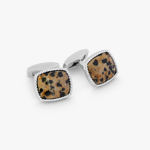 Cable Jasper Cufflinks In Rhodium Plated Silver with Dalmation