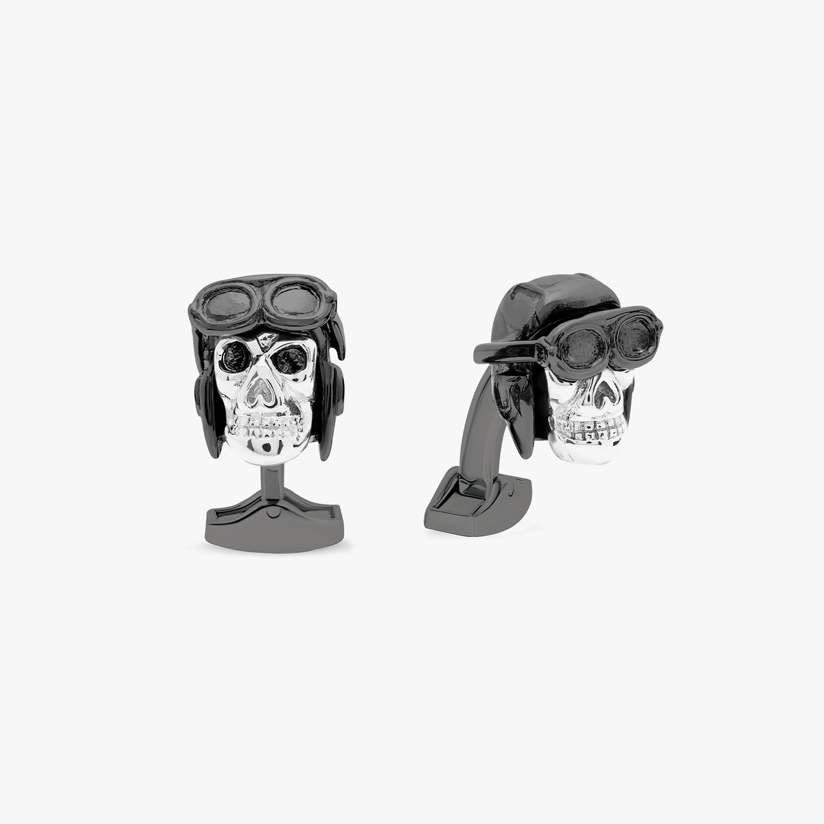 Black Gunmetal Plated  Aviator Skull Cufflinks