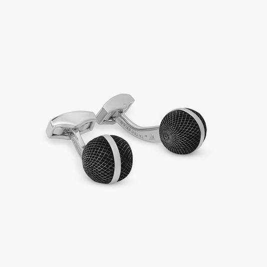 Guilloche Sphere cufflinks with onyx and Palladium plated