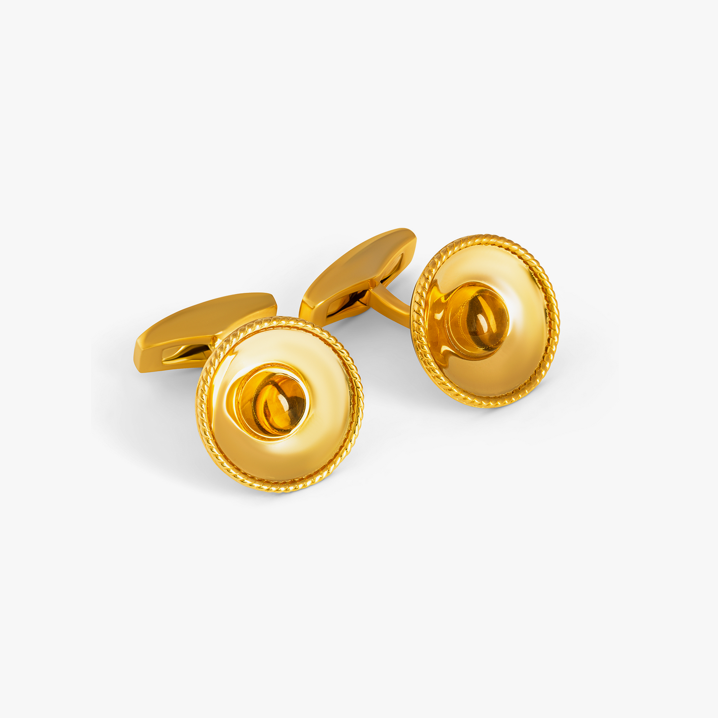 Cable Bowl Cufflinks In Yellow Gold Plated Silver with Citrine