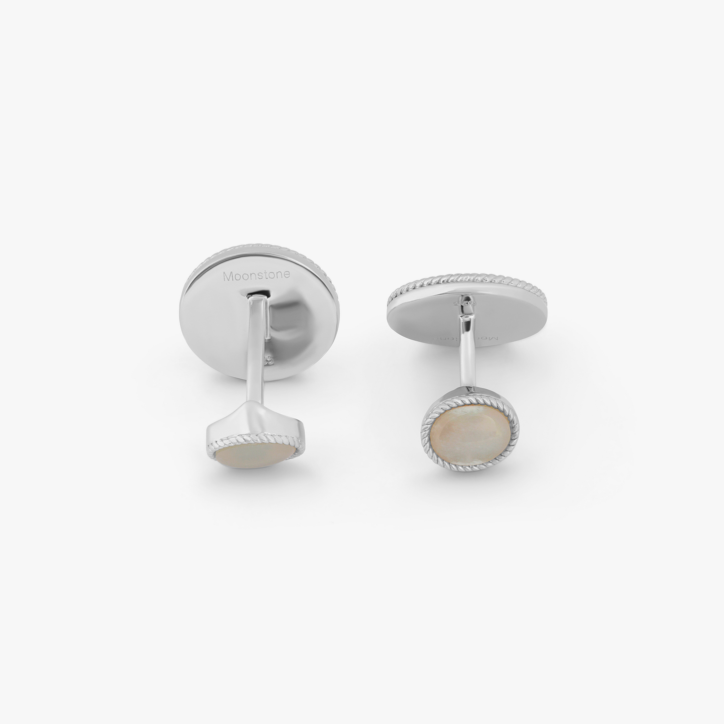 Cable Oval Cufflinks In Sterling Silver With Moonstone