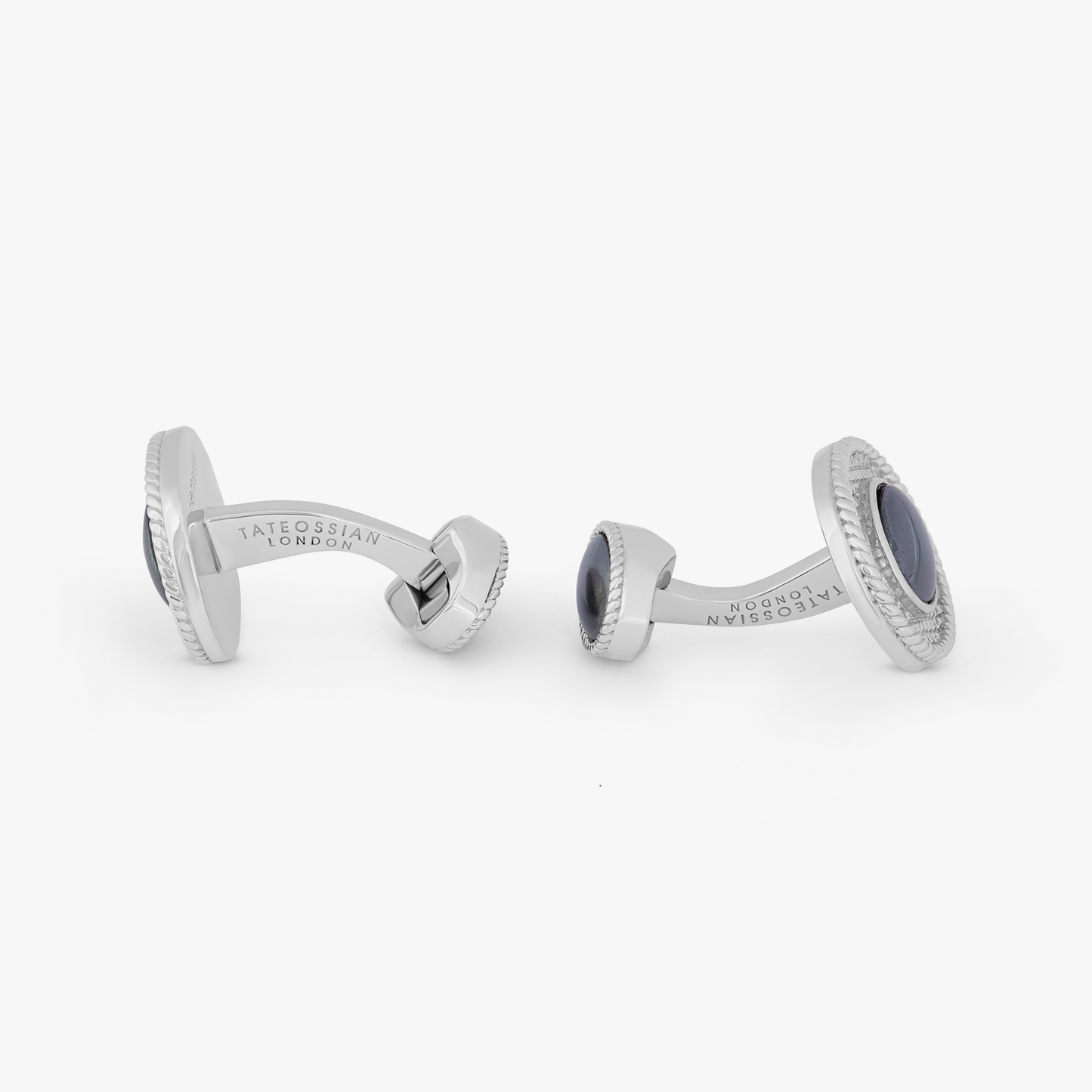 Cable Oval Cufflinks In Sterling Silver with Hematite