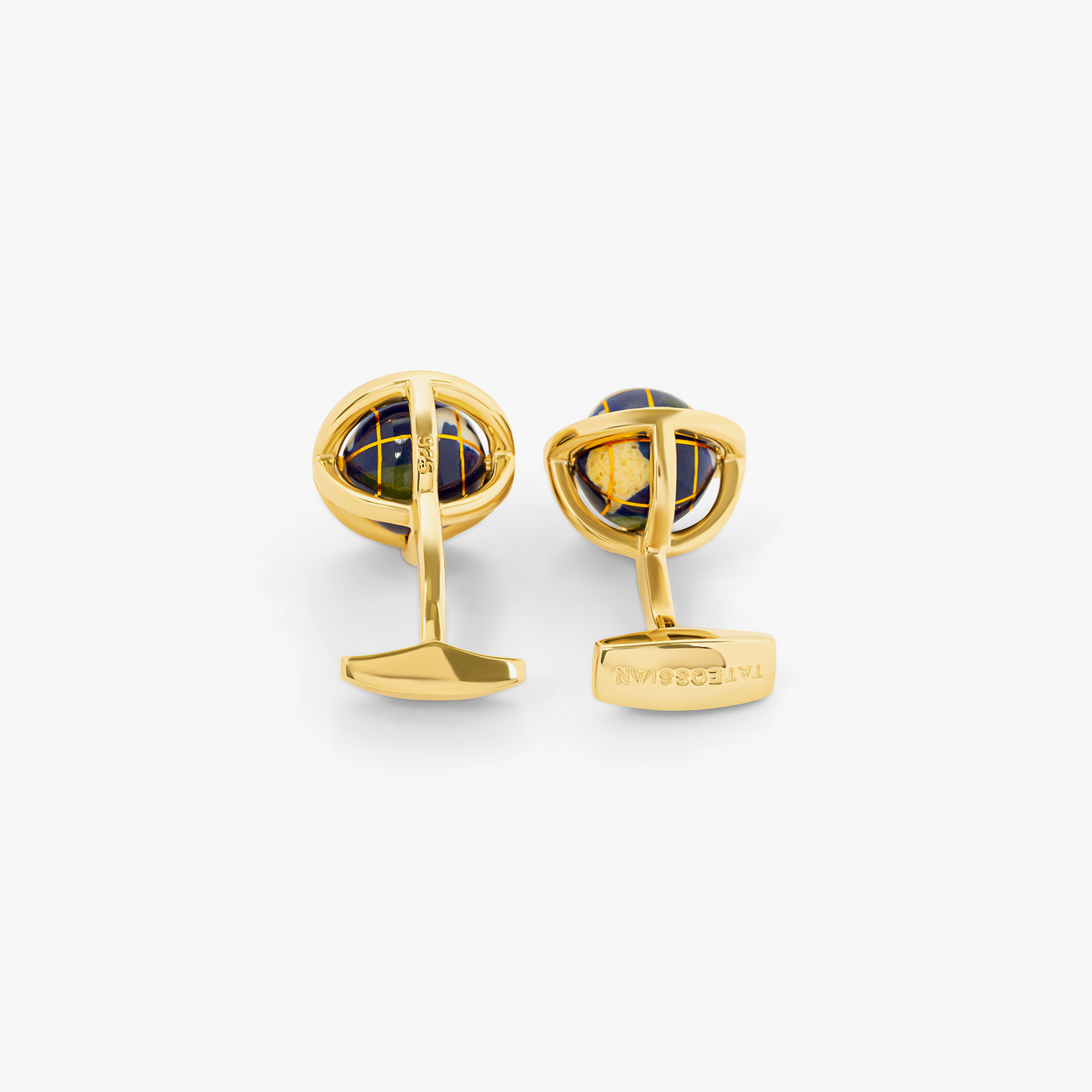 Globe Cufflinks In Yellow Gold Plated Silver with Blue Lapis