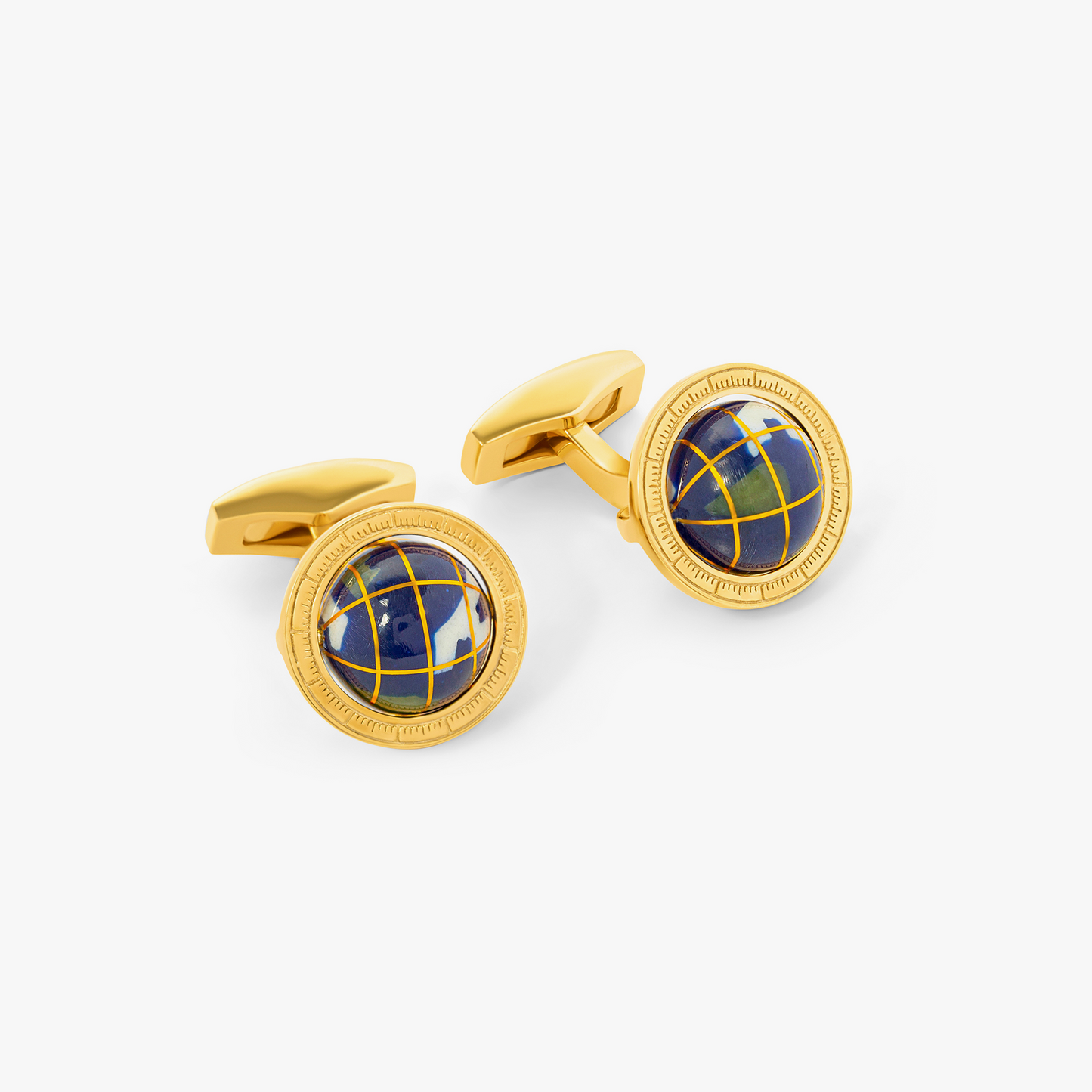 Globe Cufflinks In Yellow Gold Plated Silver with Blue Lapis