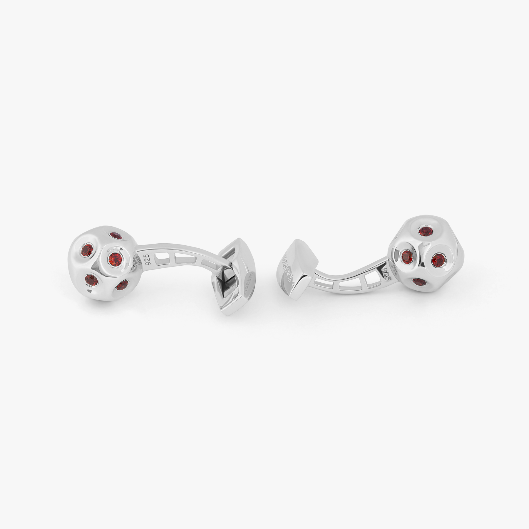 Red Rhodium Plated Sterling Silver Garnet Crater Cufflinks & Studs Set