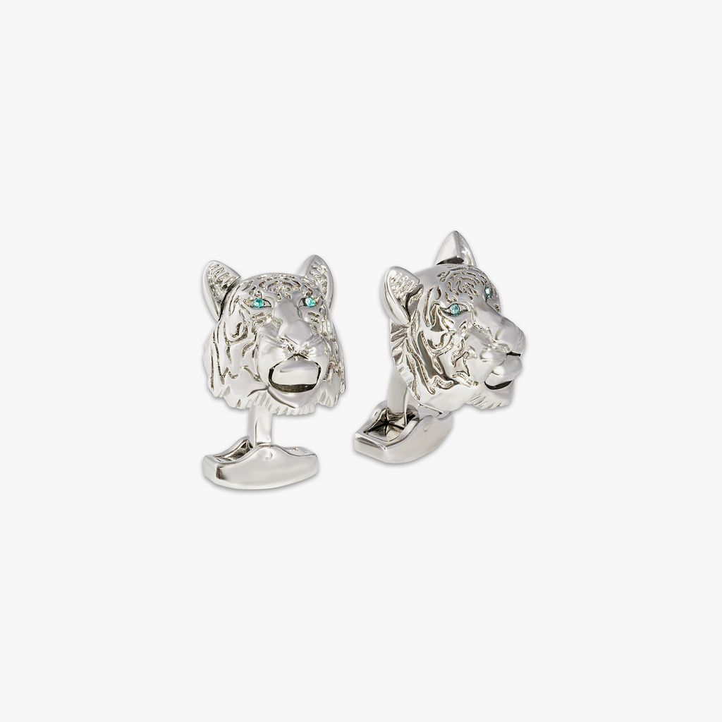 Water Tiger mechanical cufflinks with blue Swarovski elements
