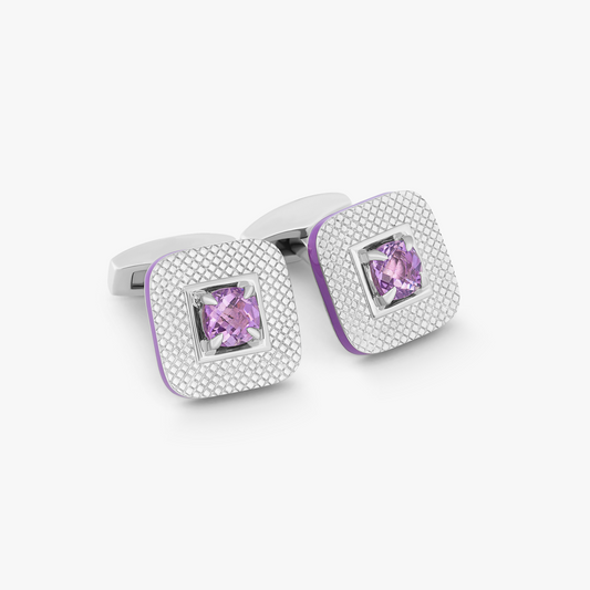 Rhodium plated sterling silver Refratto cufflinks with ametrine