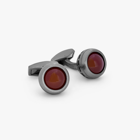 Red Ruthenium Plated Sterling Silver Revolve Agate Cufflink