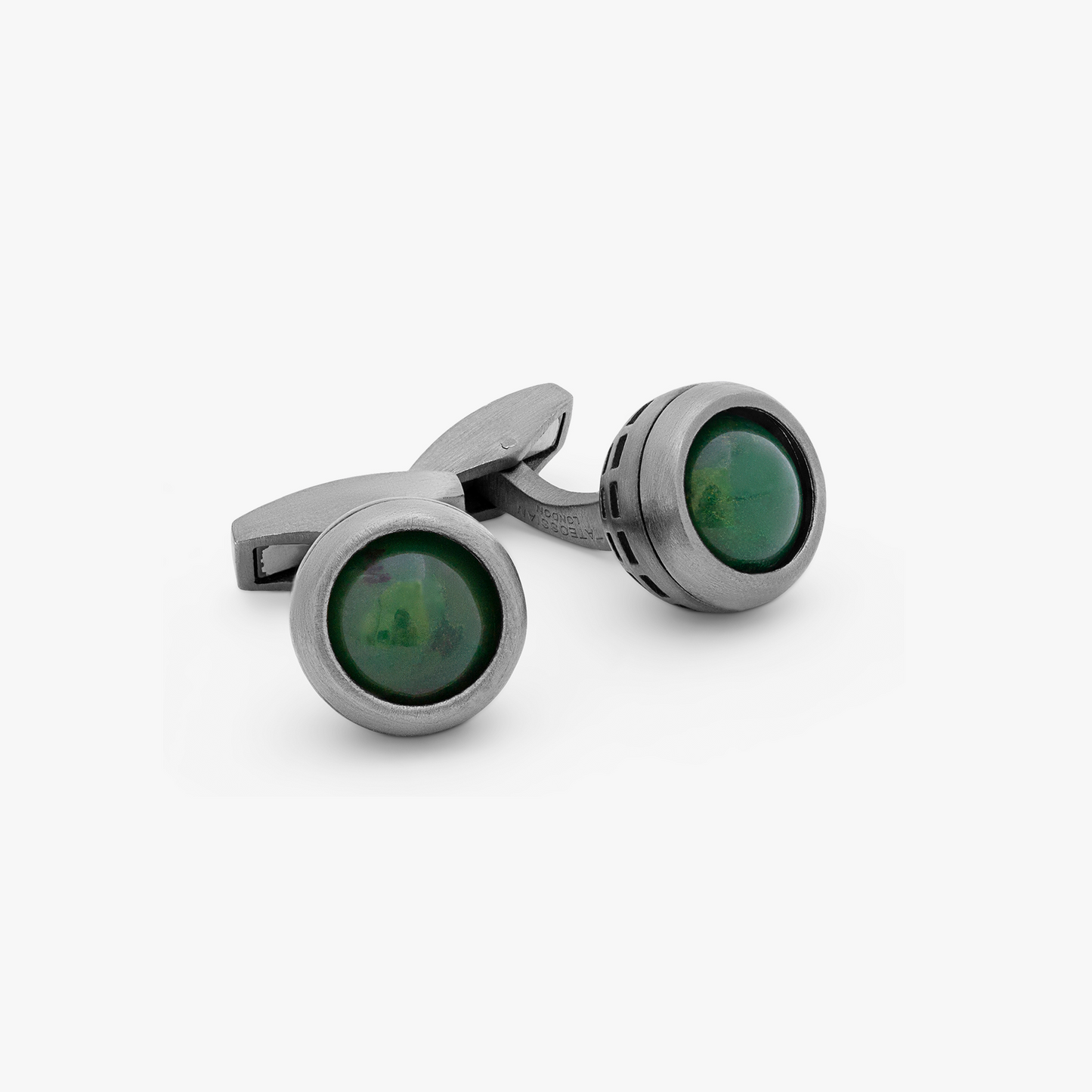 Green Ruthenium Plated Sterling Silver Revolve Agate Cufflink