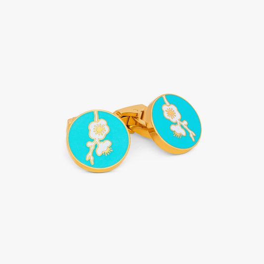 Thompson Blue Yellow Gold Plated Blossom Cufflinks 