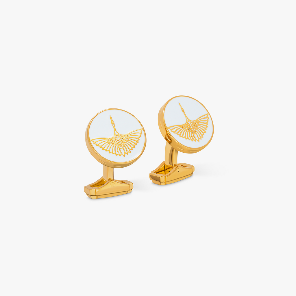 Thompson Yellow Gold Plated Tancho Crane Cufflinks