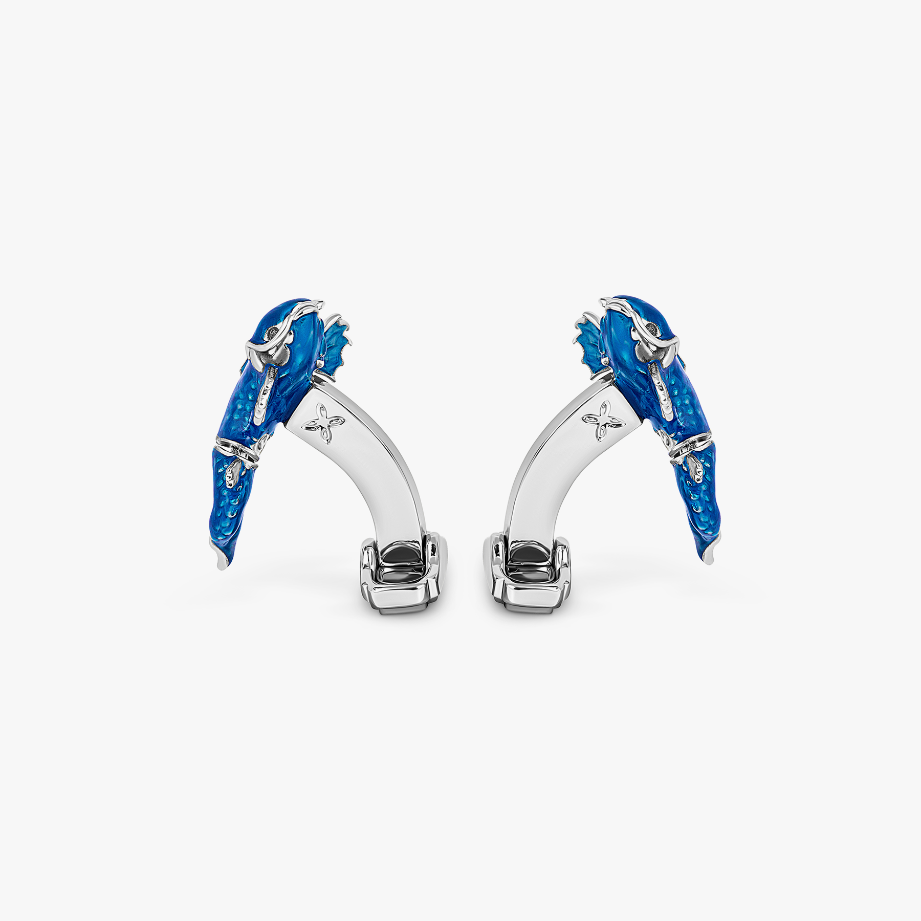 THOMPSON Koi Fish Cufflinks in White Bronze Plated with Blue Enamel