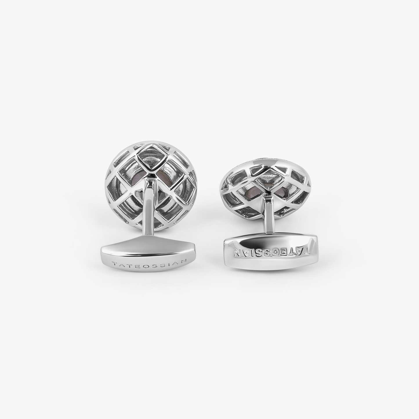 Graffiato Moonstone Cufflinks in Rhodium Silver with Grey