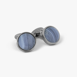 Titanium Classic Cufflinks With Blue Lace Agate