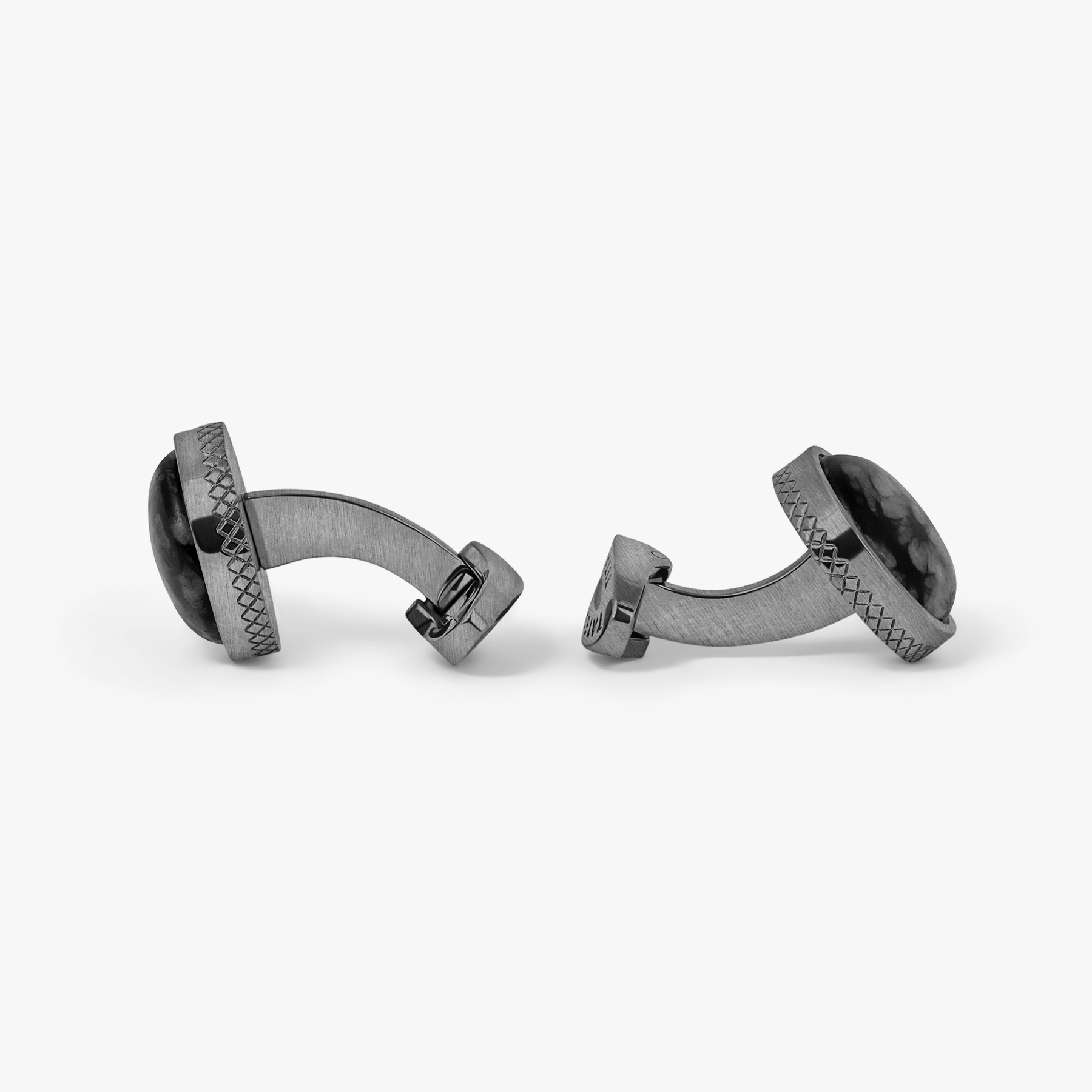 Titanium Classic Cufflinks In Black Line Stone