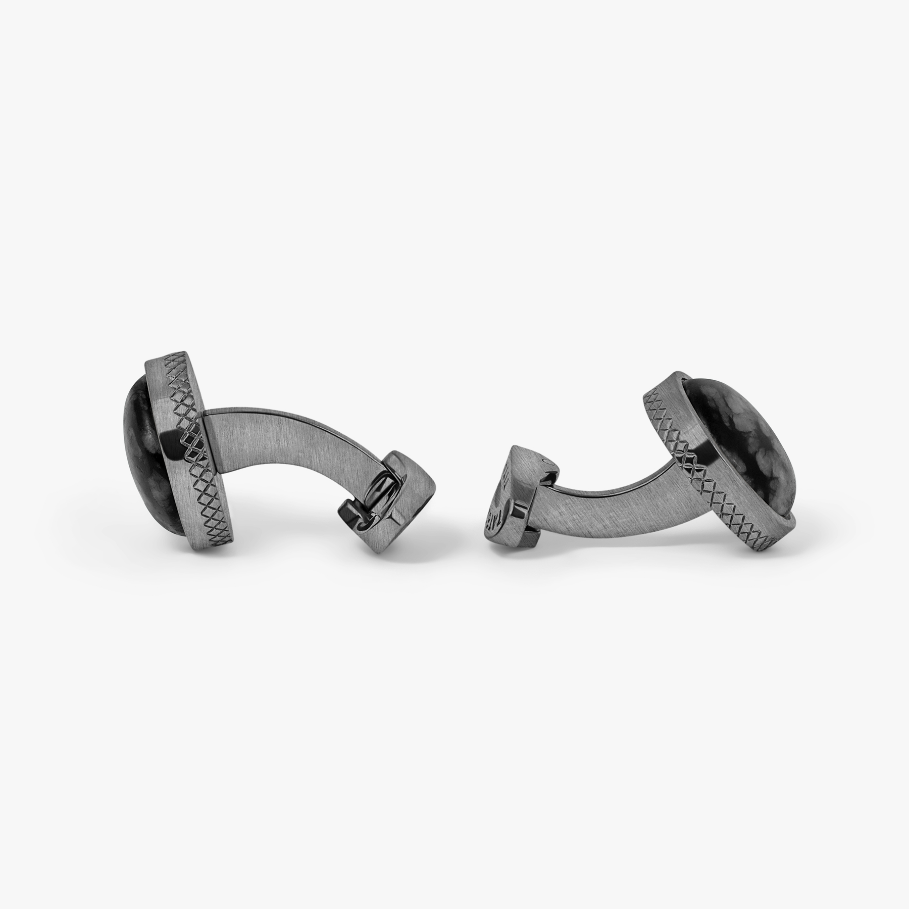 Titanium Classic Cufflinks In Black Line Stone – Tateossian London