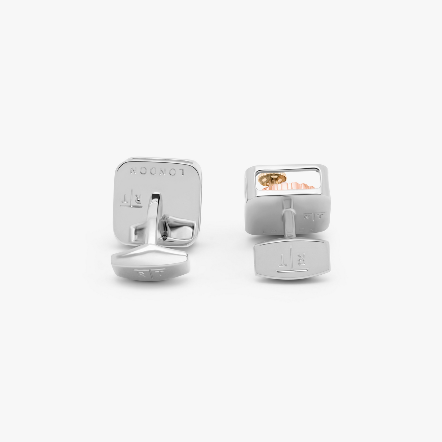 Square Gear Cufflinks In Silver With Palladium Plated Steel