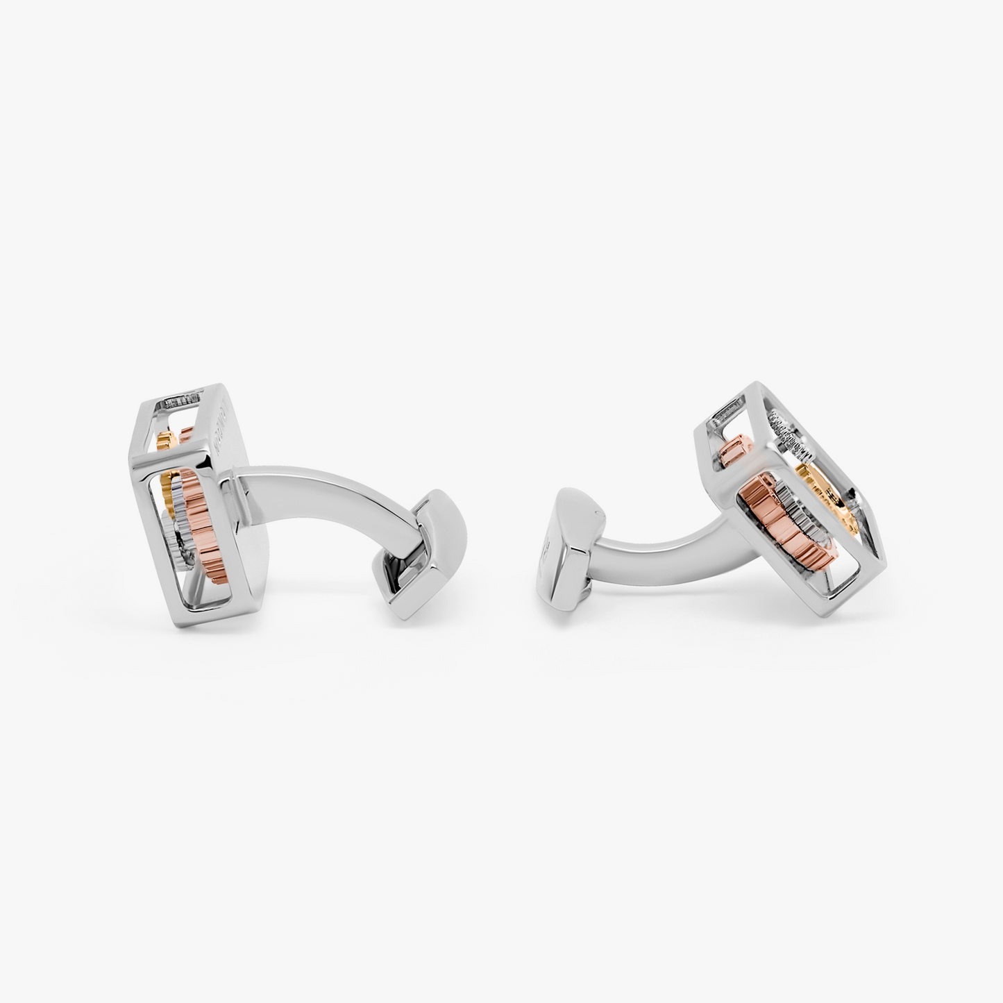 Square Gear Cufflinks In Silver With Palladium Plated Steel