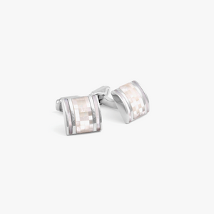 THOMPSON Mosaic D-Shape cufflinks with white mother of pearl (UK) 1