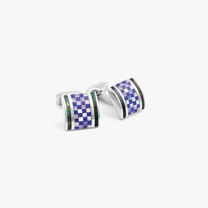 THOMPSON Mosaic D-Shape cufflinks with white mother of pearl and lapis (UK) 1