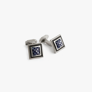 THOMPSON Mosaic Square & Round cufflinks with white mother of pearl and lapis (UK) 1