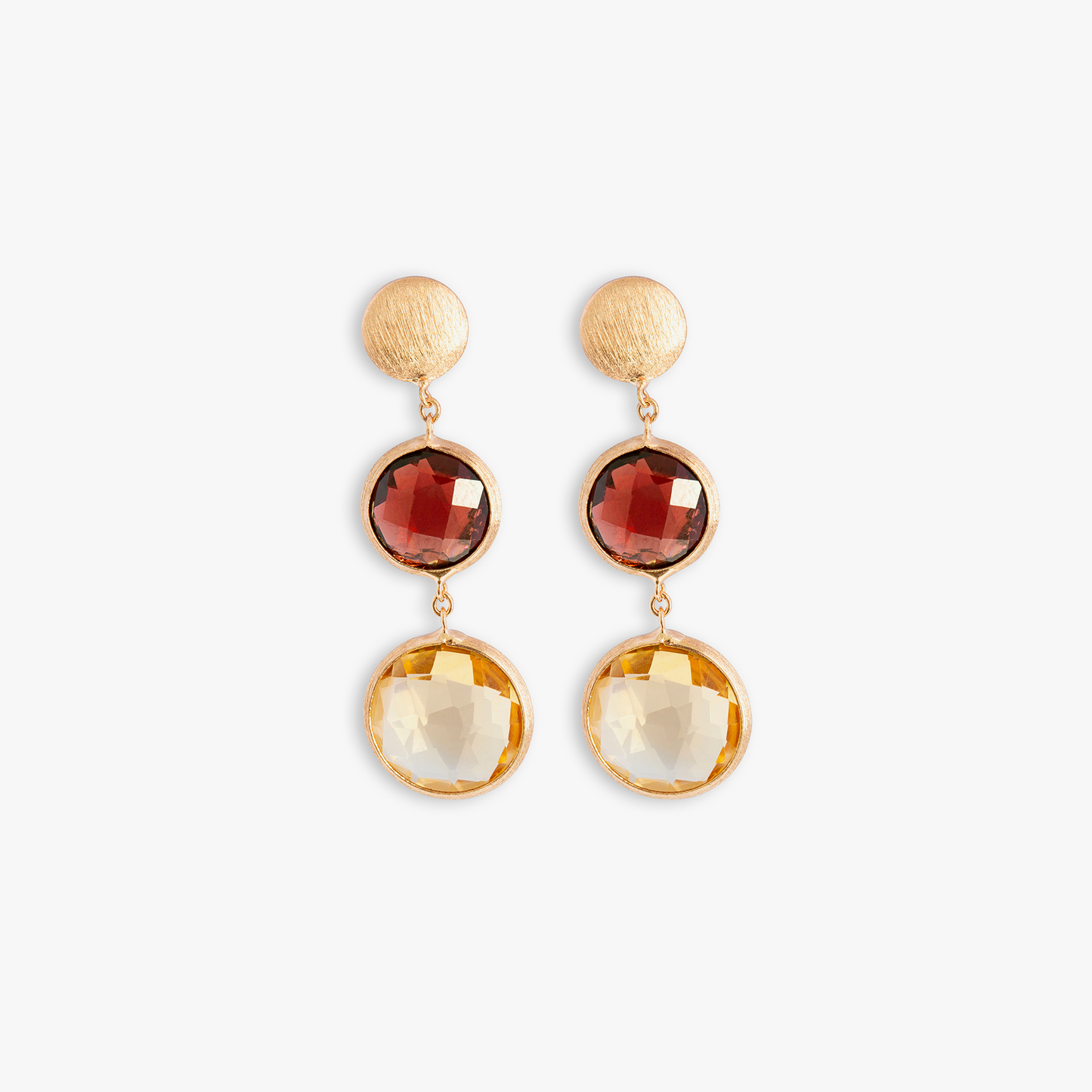 Kensington Double Drop Earrings In 14K Satin Rose Gold with Garnet and Citrine