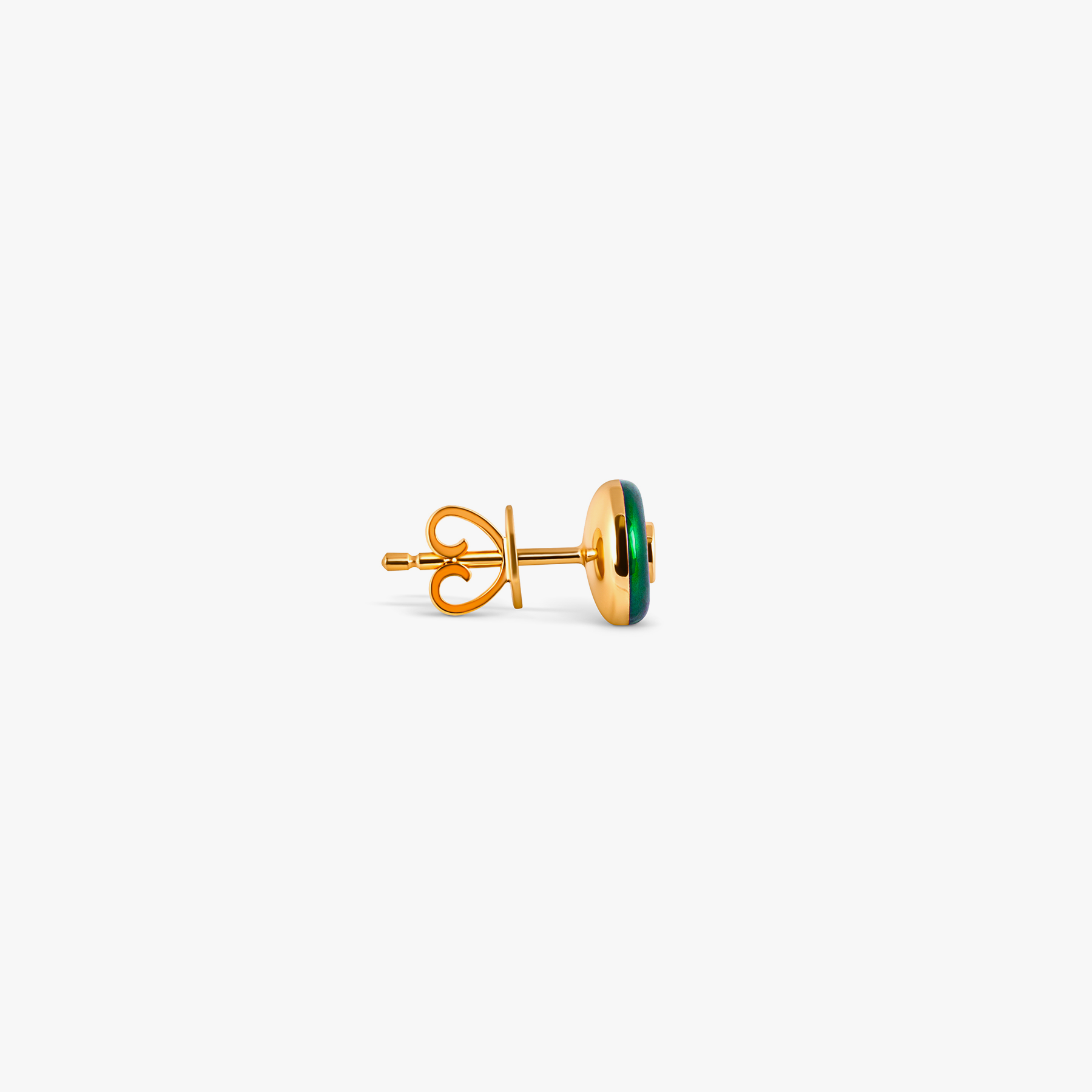 Round Diamond Stud Earrings in 18K Rose Gold with Green Enamel