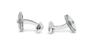 Precious Button cufflinks with white mother of pearl & sapphires