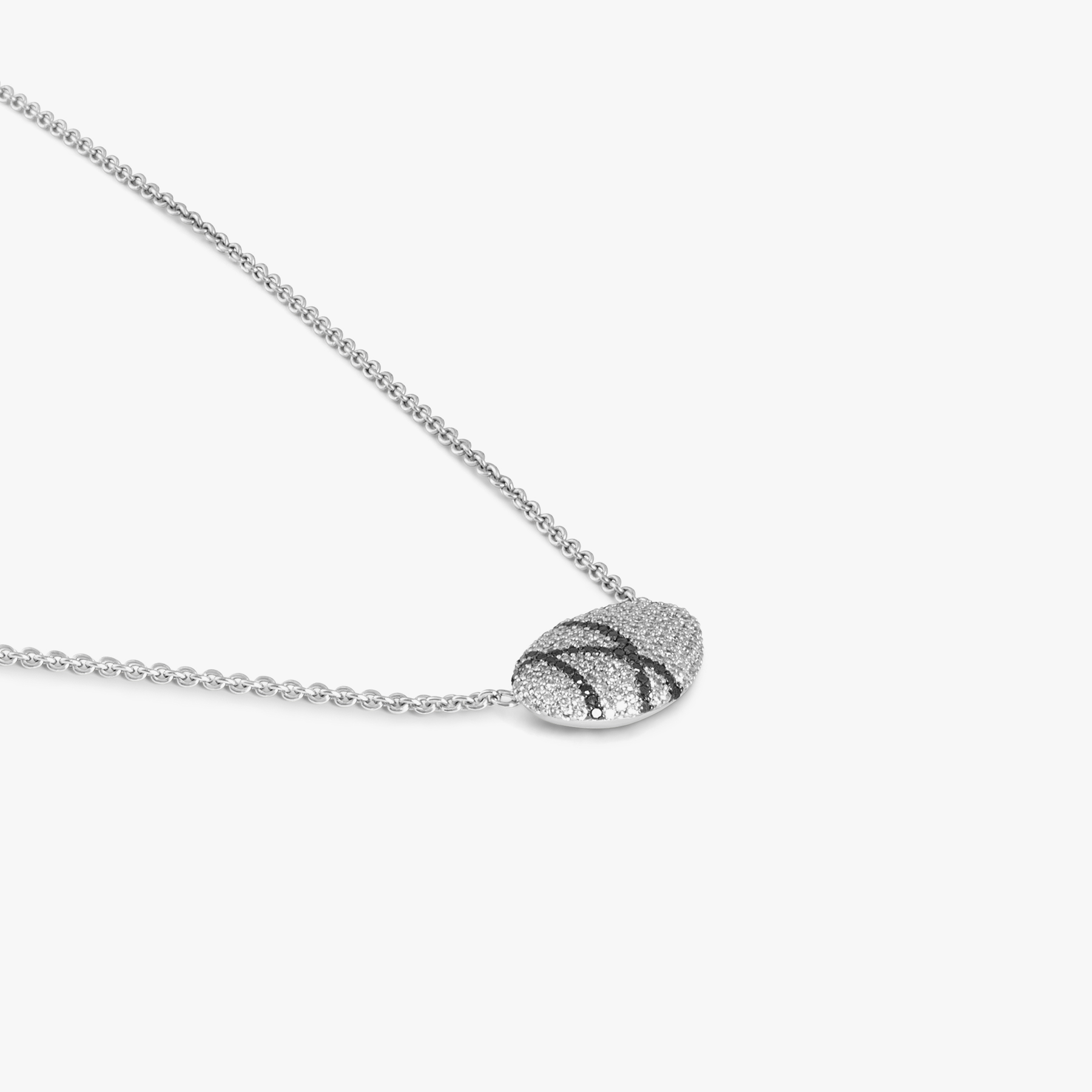 Sterling silver Pebble white diamond necklace with black diamonds