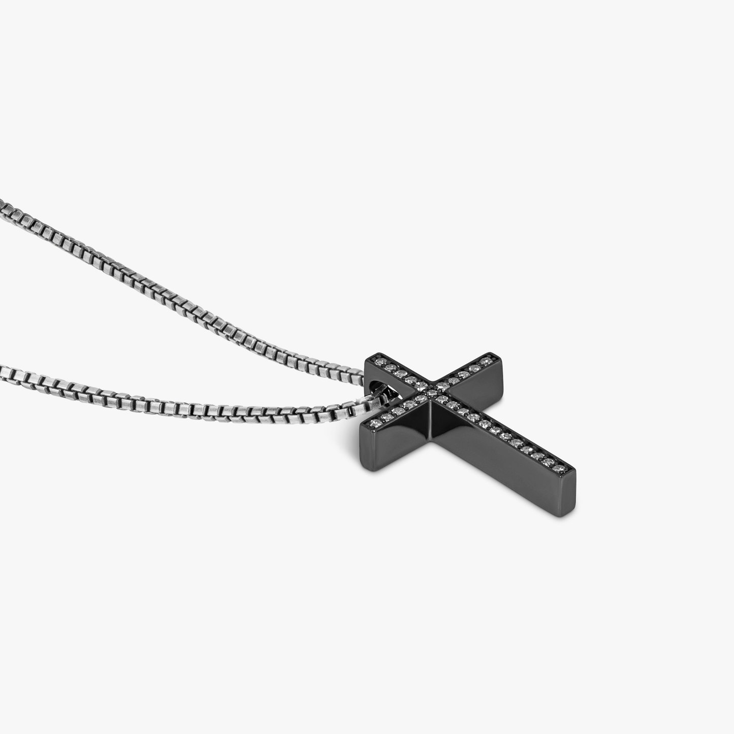 Diamond Cross Necklace In Black Rhodium Plated Silver