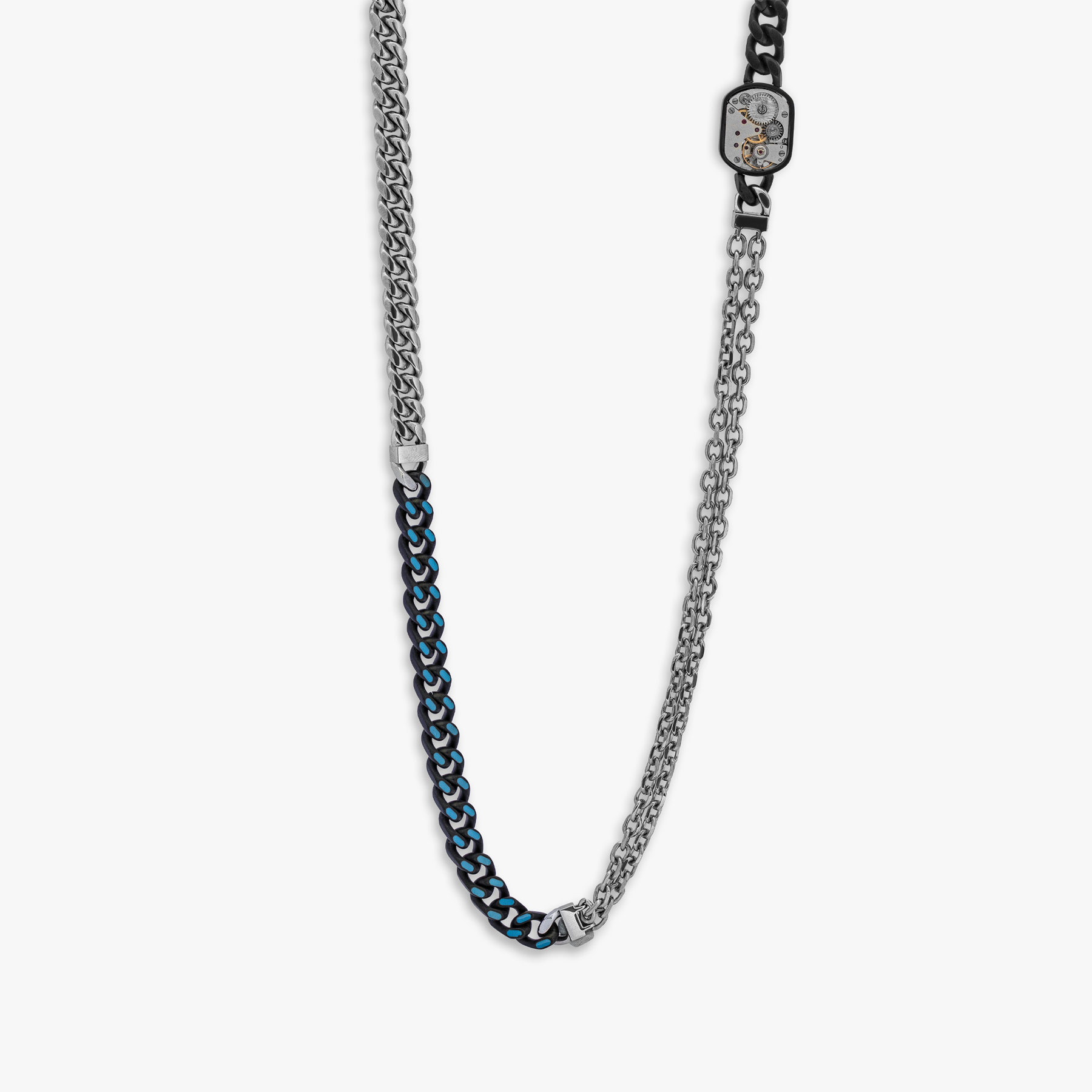 Stainless steel Catena Multi necklace with blue enamel