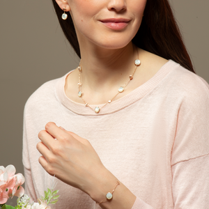 14K satin rose gold Kensington double stone necklace with white mother of pearl