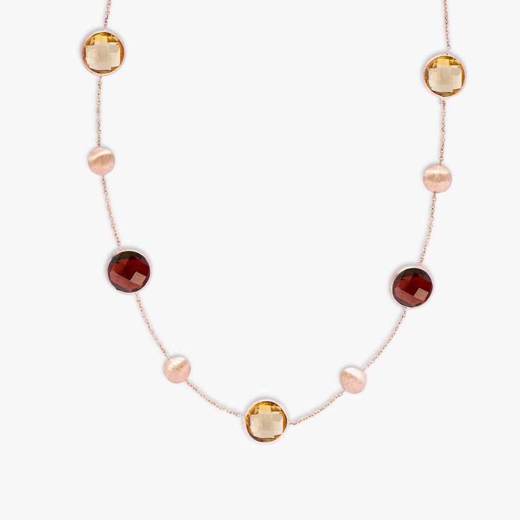 Kensington Double Stone Necklace In 14K Satin Rose Gold with Garnet and Citrine