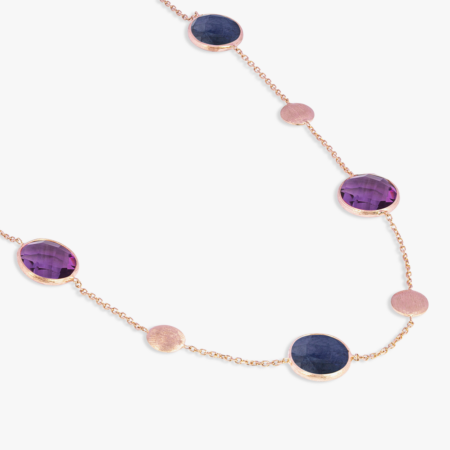 Kensington Double Stone Necklace in 14K Satin Rose Gold with Sapphire and Amethyst